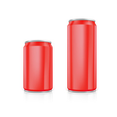 Set of red blank aluminium cans. Drawn with mesh tool. Fully adjustable and scalable