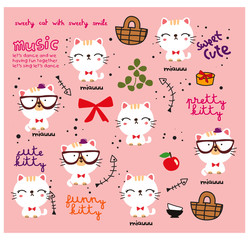 white cat doodle pattern
