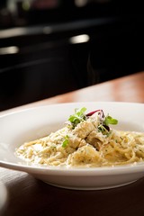 mushroom cream pasta on plate