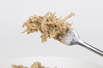 Fresh  Liver pate and fork on the plate.