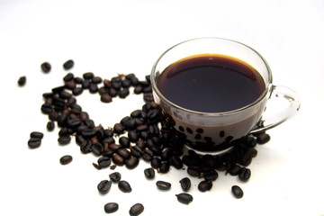 Coffee Cup and coffee beans on white background