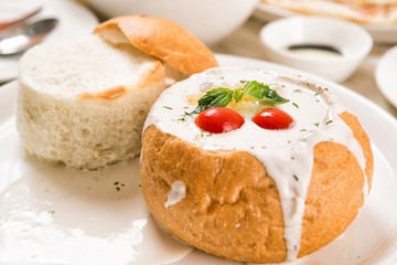 Pasta with Cream Sauce in Bread 