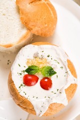 Pasta with Cream Sauce in Bread 