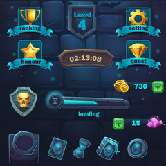 Monster battle GUI set items buttons and icon - obrazy, fototapety, plakaty