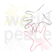 Four different colored hands with open palms. in the center of the image with the inscription.