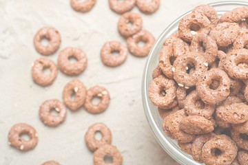 Fitness food.Healthy breakfast.Chocolate cereal in a plate.