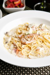 shrimp cream pasta on dish