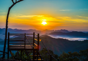 Viewpoint for watch sunrise with sky and cloud view from top mountain at Phu Bo Bit, Loei, Thailand