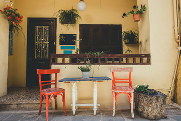 Empty greek cafe on Crete Island, Greece