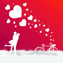 Bicycle of love on red background, Valentine Love Stories, Roman