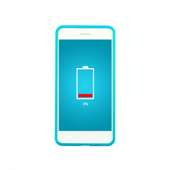smart phone battery low white background