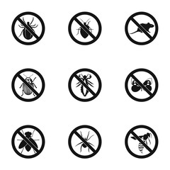 Signs of insects icons set, simple style