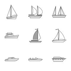 Ship icons set, outline style