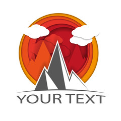 The emblem with mountains and clouds