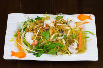 Shrimp stir-fried vermicelli on dish