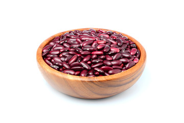 Wooden bowl with of red beans isolated.