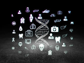 Health concept: DNA in grunge dark room