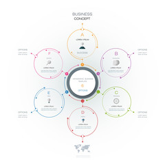 Vector infographics, 3D paper label with integrated circles, diagram template, Blank space for content, business, infographic, flowchart, flow chart. Business concept with options or steps process