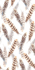Watercolor brown beige stripe feather seamless pattern