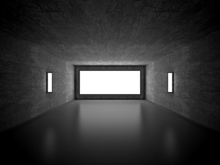 Empty Room with blank Light box. 3d Render Illustration.