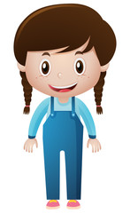 Little girl in blue overall.