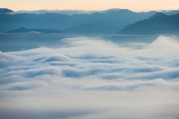 Fototapeta premium Fog and clouds over Pai District Mae Hong Son, THAILAND. View from Yun Lai Viewpoint is located about 5 km to the West of Pai town centre above the Chinese Village.