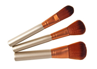 Make up brushes isolated on a white background, close up
