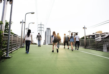 People Friendship Togetherness Rear View Walking Skateboard Yout