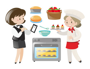 Chef and waitress working