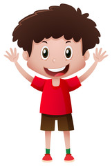 Boy in red shirt smiling