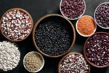 Various beans in bowls
