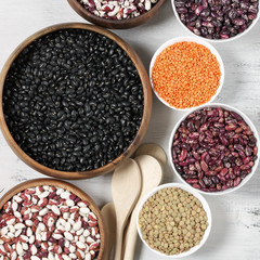 Various beans in bowls