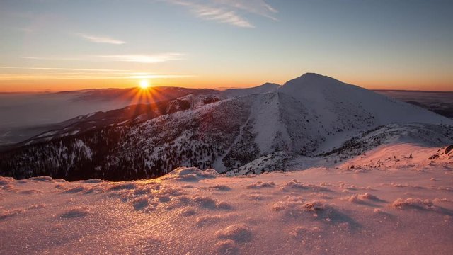 Time lapse Sunset in mountain at winter, Slovakia, Mala Fatra