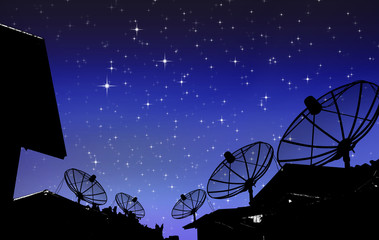 Satellite dish on the roof, and stars in the sky are beautiful night-Illustrations