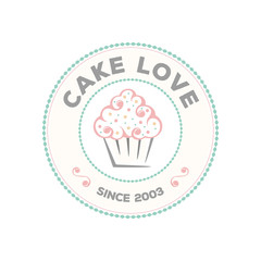 Cake love logo design with sweet cupcake