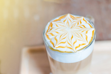 hot coffee late art with light effect
