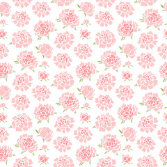 Seamless pattern with pink cute peonies in gentle tones