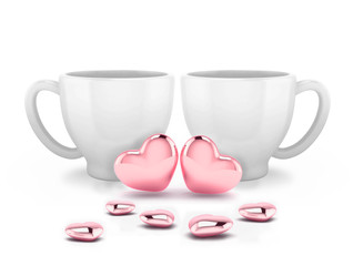 3d hearts rose color  with Cup background ,happy valentine's day 