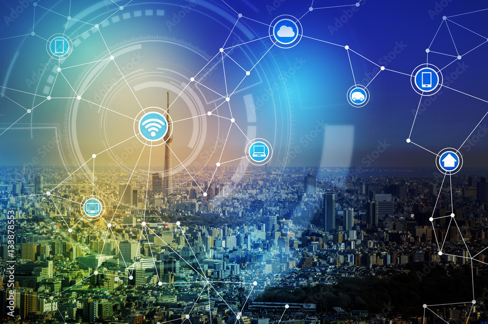 Poster smart city and wireless communication network, iot(internet of things), ict(information communicatio