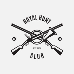 Vintage style vector hunt club logo with hunting rifles on white backdrop