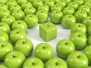 Anders sein, Individualität, Einzigartigkeit, Persönlichkeit – grüne Äpfel - obrazy, fototapety, plakaty