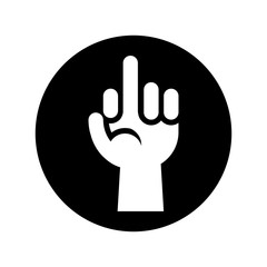 Hand showing middle finger gesture icon in black over white