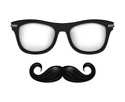 Realistic vector glasses and mustache in black white
