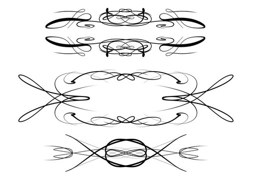 Set of hand drawn calligraphic design elements. Flourish swirl ornate decoration for wedding cards, invitations, menus etc.