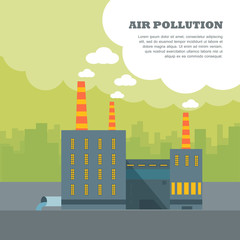 Air Pollution Banner. Factory with Smog Pipes