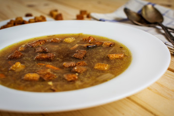 Onion soup with croutons