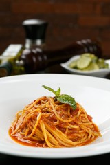 Spaghetti Bolognese on table