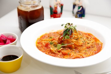 Spaghetti Bolognese on table