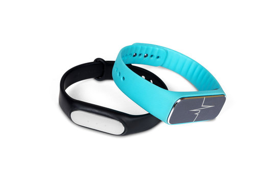 Two smart wristband isolated on white with clipping path.