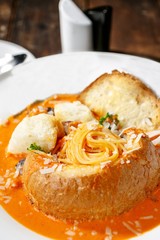 Pasta with tomato Sauce in Bread